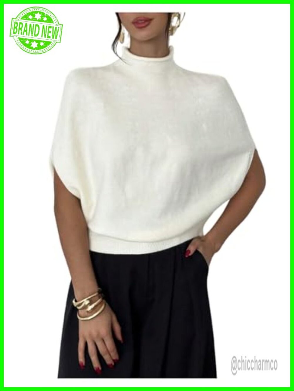 Women's Cinched Waist Mock Neck Short Sleeve Sweater Lightweight Knit Pullover